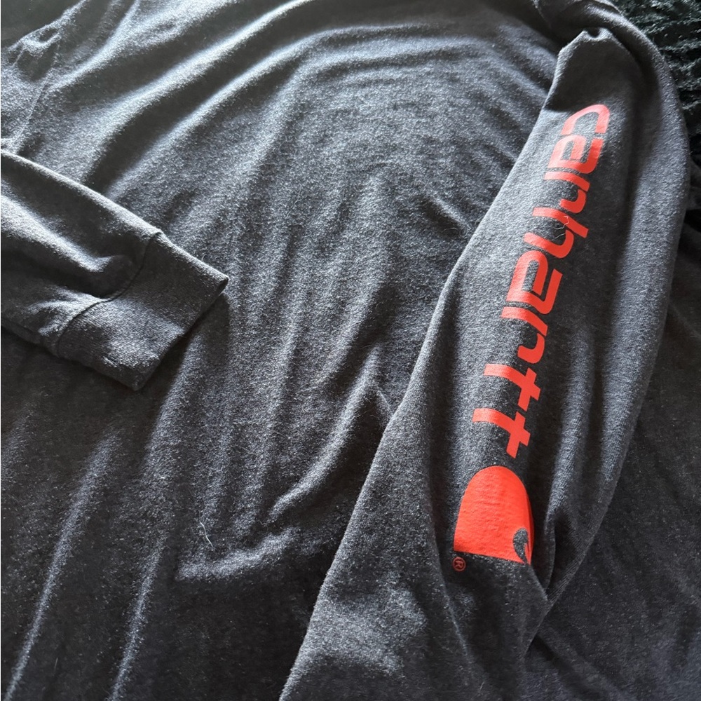 Carhartt Men's Dark Gray Long Sleeve Shirt with Red Logo